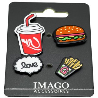 Pins, 4er-Set, Love/Pommes/Hamburger/Cola