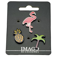 Pins, 3er-Set, Ananas/Palme/Flamingo