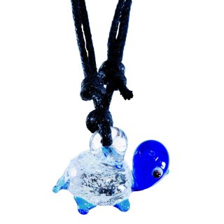 Glasanhänger mit Halskette, "Schildkröte", Größe: 20 mm, Farbe: blau/trans