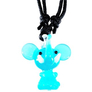 Glasanhänger mit Halskette, "Elefant", Größe: 24 mm, Farbe: hellblau