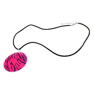 Halskette mit Anhänger "Zebra purpur/schwarz" Ø 50 mm