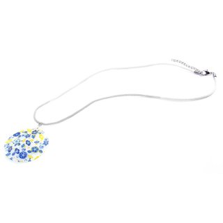 Halskette mit Anhänger "blaue/gelbe Blüten" Ø 50 mm