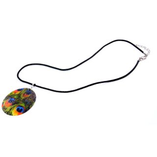 Halskette mit Anhänger "Pfauenfeder" Ø 50 mm