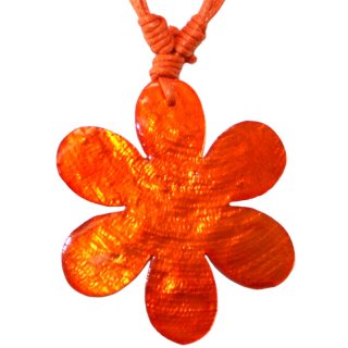 Halskette mit Anhänger, Perlmutt "Orange", Ø ca. 50 mm