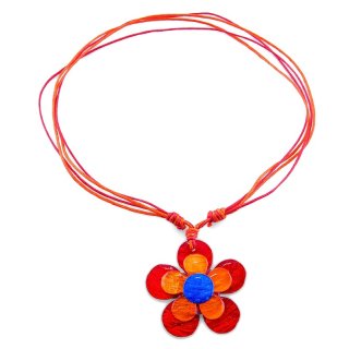 Halskette "Blüte", Perlmutt, Ø ca. 40 mm, rot/orange/blau