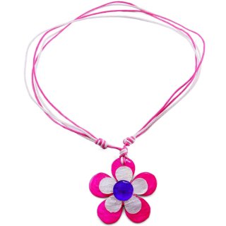 Halskette "Blüte", Perlmutt, Ø ca. 40 mm, pink/weiß/violett