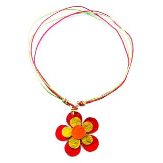 Halskette "Blüte", Perlmutt, Ø ca. 40 mm, rot/gelb/orange