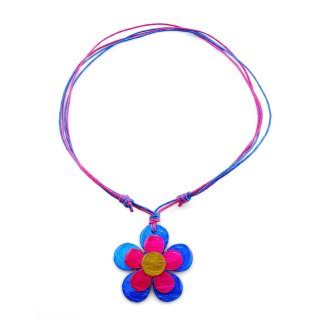 Halskette "Blüte", Perlmutt, Ø ca. 40 mm, blau/pink/gelb