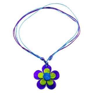Halskette "Blüte", Perlmutt, Ø ca. 40 mm, violett/gelb/türkis