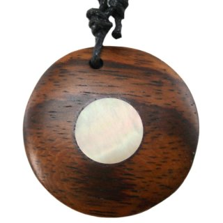 Halskette Anhänger Holz, Perlmutt, Ø ca. 30 mm