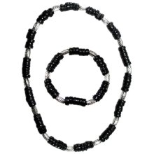 Halskette + Armband aus Holz, schwarz mit Metall