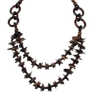 Halskette, Kokos-, Sonoholz, 2-teilig, Länge: 90 cm