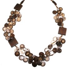 Halskette, Kokos-, Sonoholz, 3-reihig, Länge: 90 cm