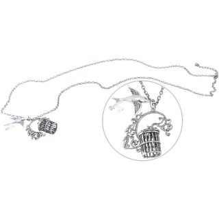 Halskette mit Anhänger "Vogel mit Käfig", 45 x 40 mm
