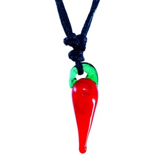 Glasanhänger mit Halskette, "Roter Paprika", 30 mm