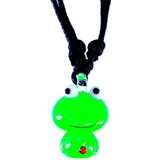 Glasanhänger mit Halskette, "Frosch", grün, 24 mm