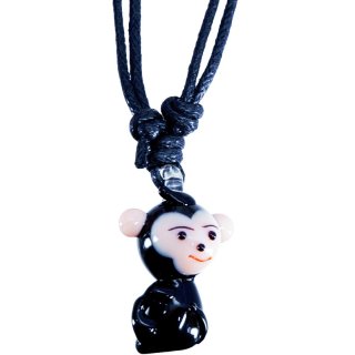 Glasanhänger mit Halskette, "Äffchen", 25 mm, schwarz