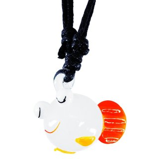 Glasanhänger mit Halskette, "Fisch", 26 mm, rot/weiß