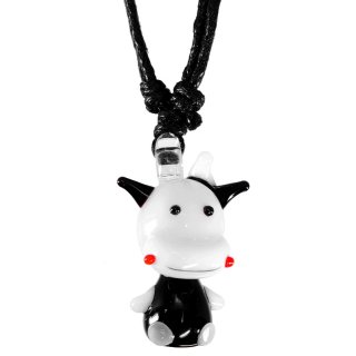 Glasanhänger mit Halskette, "Kuh", schwarz/weiß, 32 mm