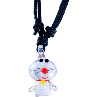 Glasanhänger mit Halskette, "Katze", 27 mm, transparent