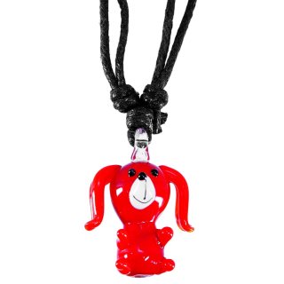 Glasanhänger mit Halskette, "Roter Hund", 28 mm