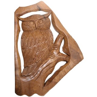 wall decoration, relief "Owl", lackered, Teakwood